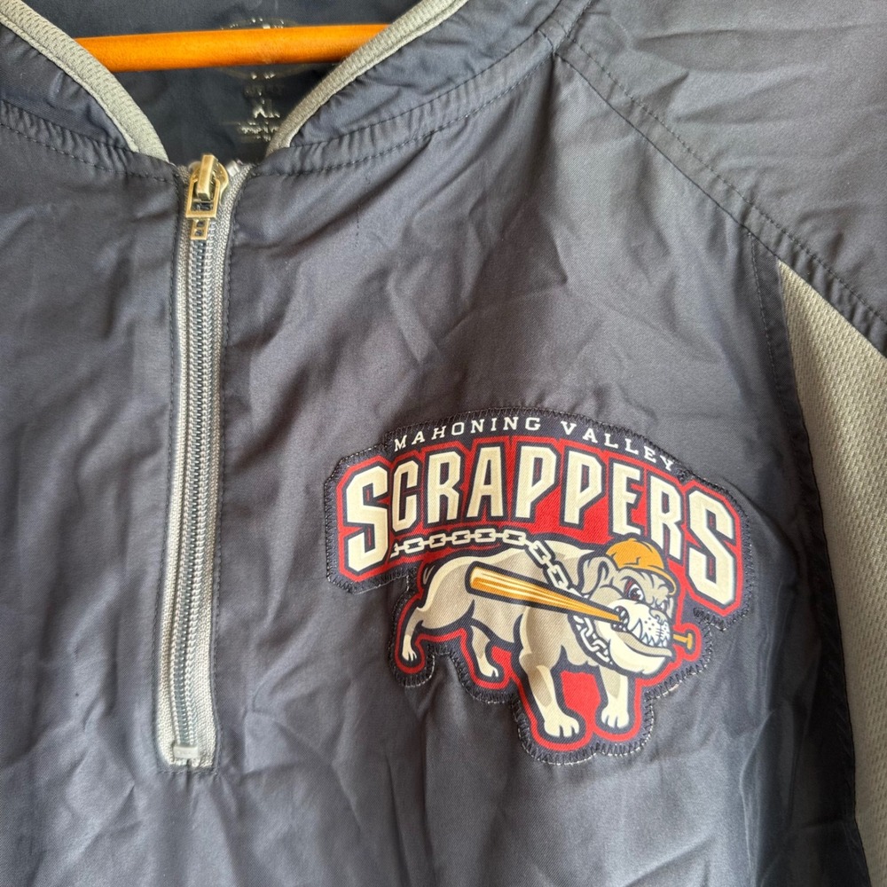 Rawlings Mahoning Valley Scrappers Navy 1/4 Zip Cage Jacket Mens XL Short Sleeve